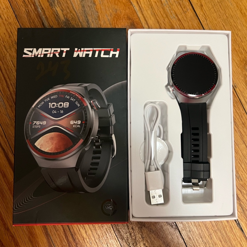 Smart Watch with Black and Red Accents